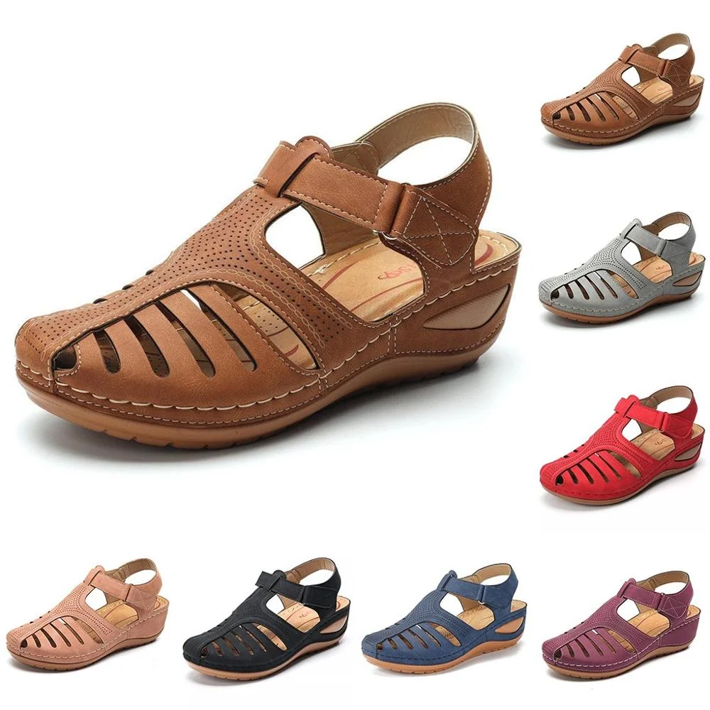 2020 Women Sandals Summer Ladies Comfortable Round Toe Ankle Hollow Sandals Female Soft Sole Shoes Drop shipping Plus Size 35-43