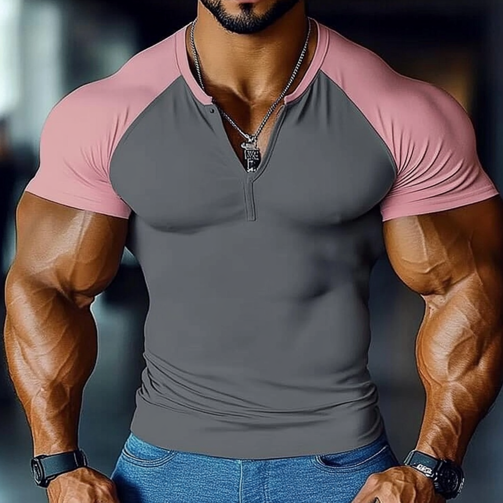  Men's Stylish Muscle-Fit T-Shirt with Contrast Sleeves
