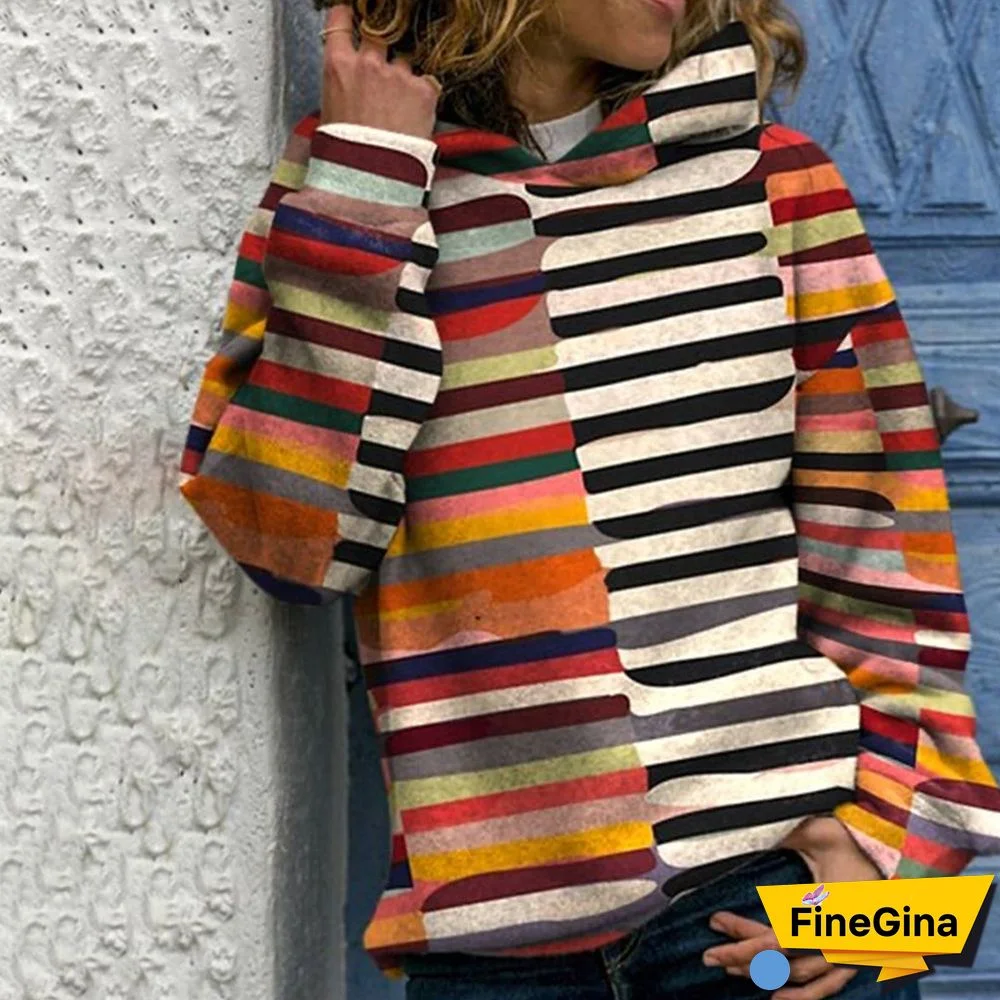 Colorful Black and White Stripe Hooded Sweatshirt