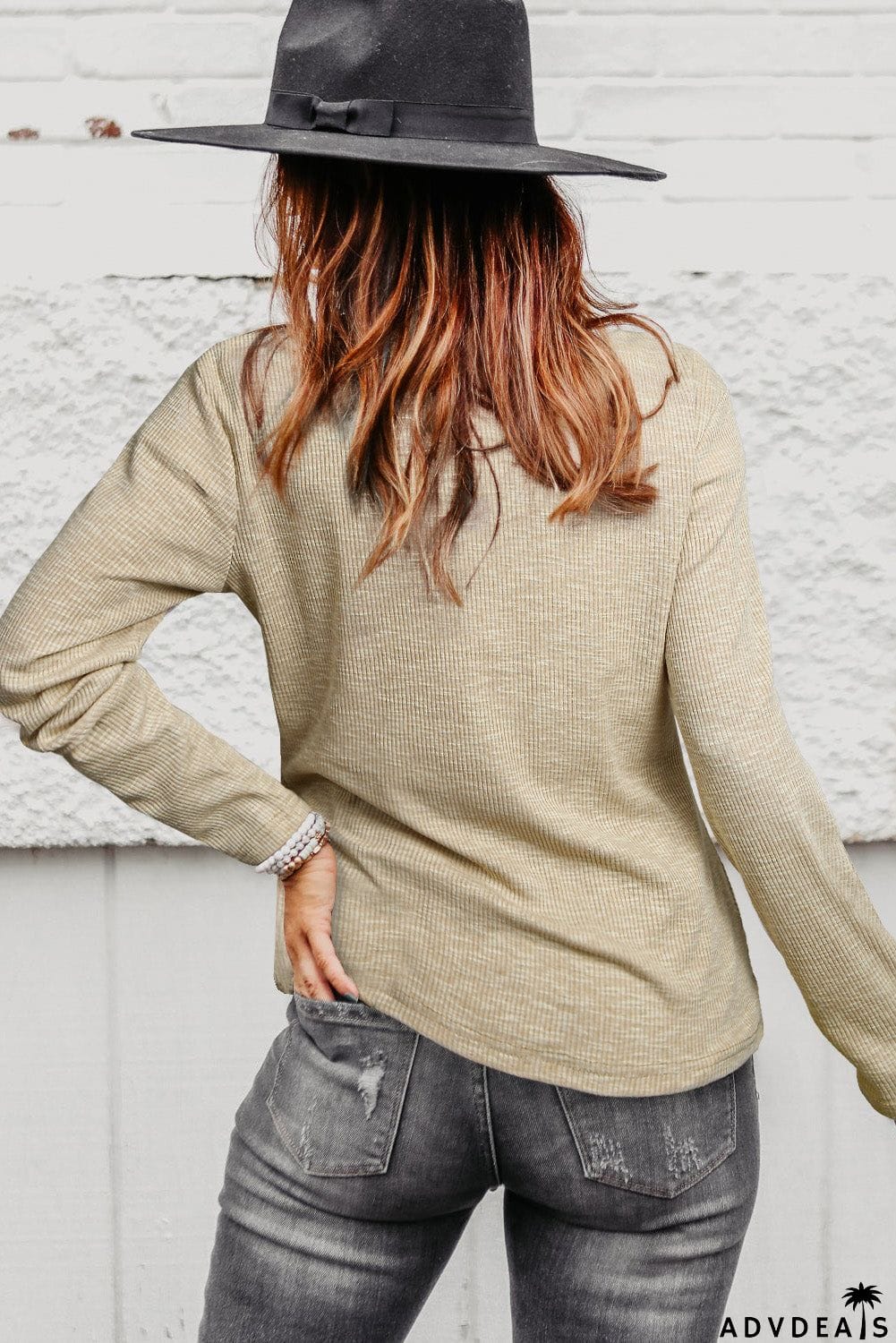 Drawstring Ruched Knit Long Sleeve Top