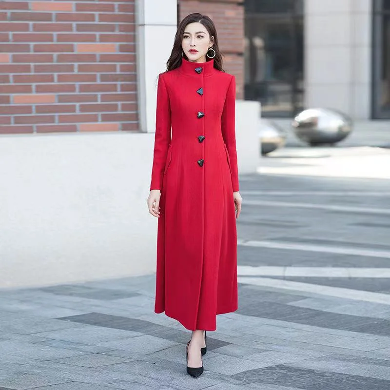 Suofun Solid Slim Plus Size Long Seelve 2021 Fashion New Women Mandarin Coat Women's OverCoat Female Girls Winter Wool Coats