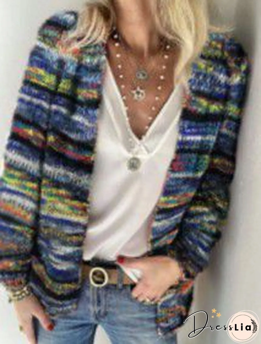 Slouchy Rainbow Stripe Cotton Knit Cardigan Sweater Tops