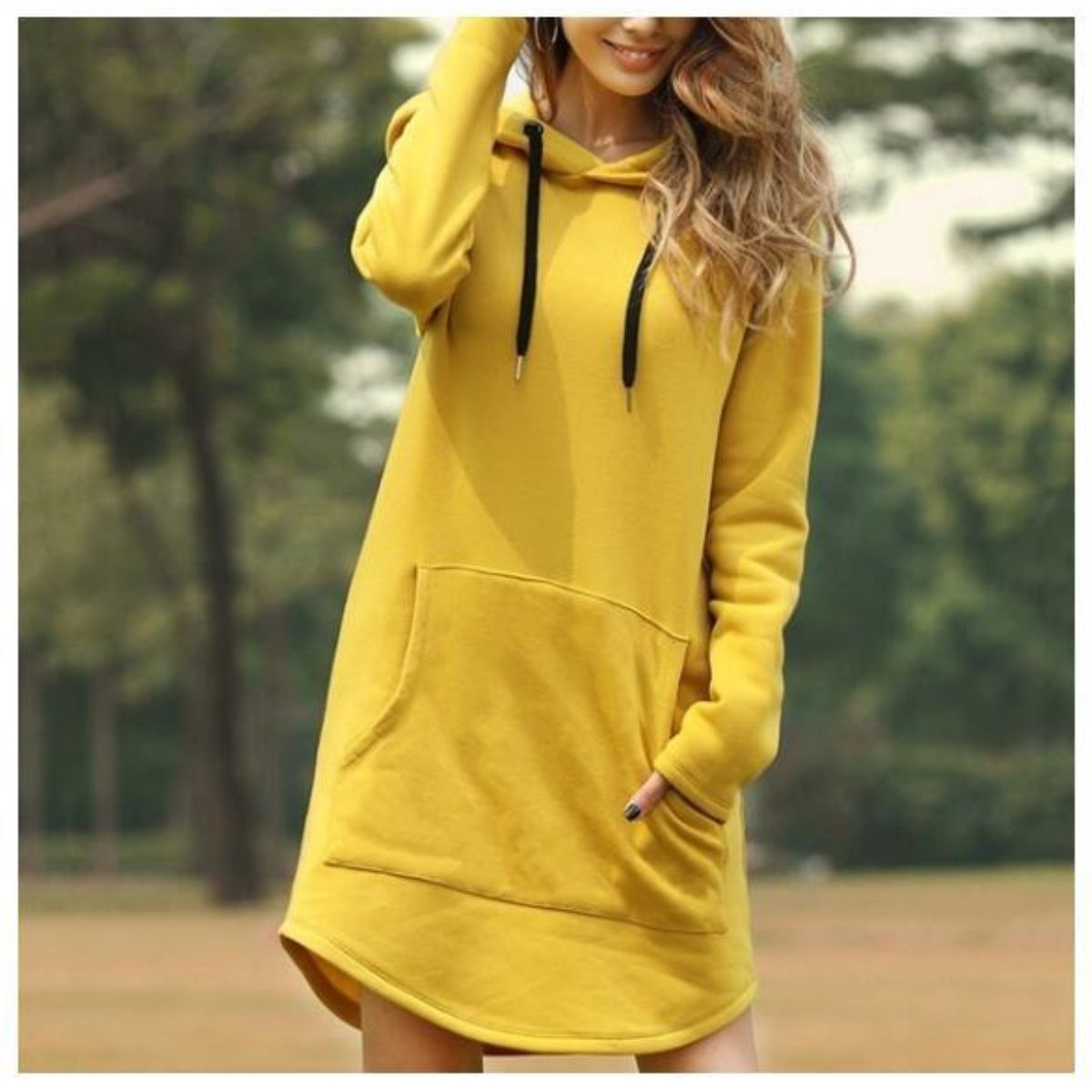 Tyrantmu autumn winter Women's Clothing Pullovers loose casual hoodie plush thick hooded solid color mid length dress Jumpers Sweaters