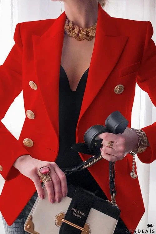 Fashion Chic Solid Long Sleeve Buttons Slim Coat