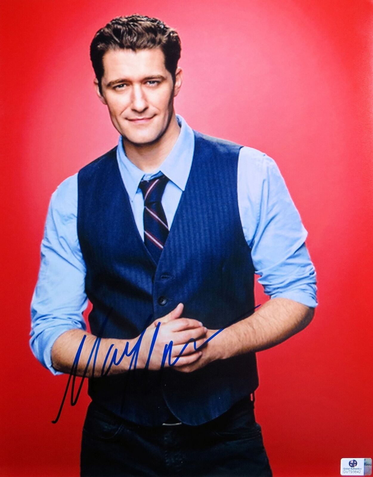 Matthew Morrison Signed Autographed 11X14 Photo Poster painting Glee Sexy Shirt and Vest 793842