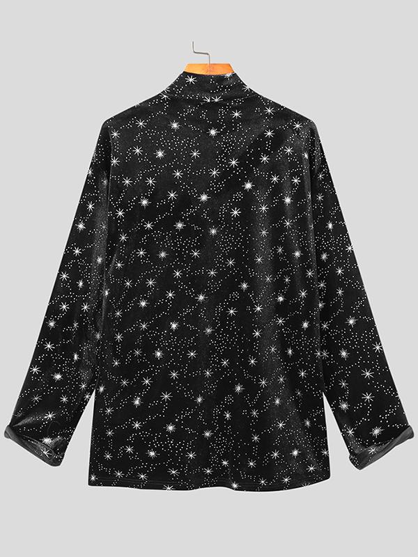 Aonga - Mens Turtleneck Velvet Glittering Long Sleeve T-ShirtI aonga