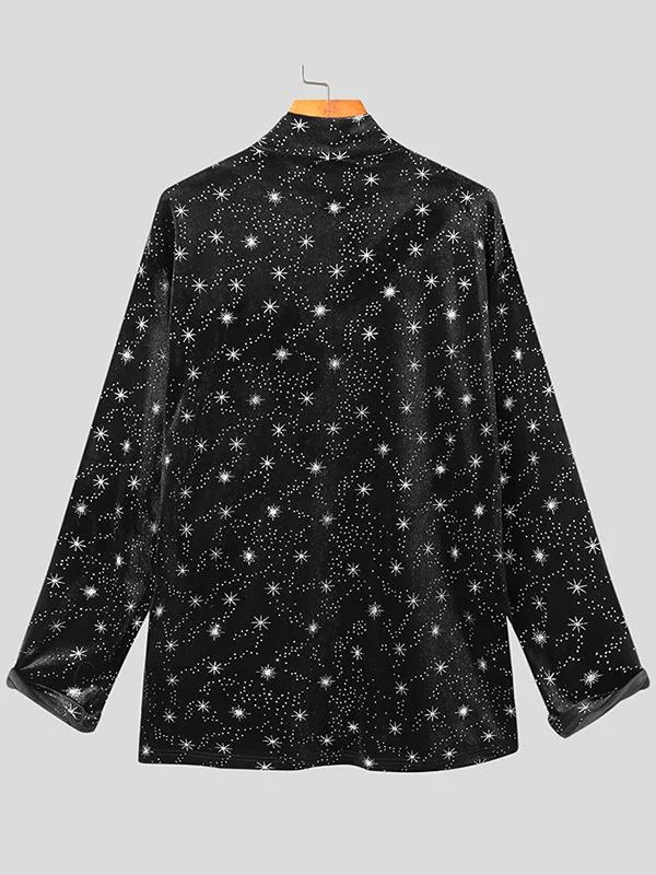 Aonga - Mens Turtleneck Velvet Glittering Long Sleeve T-ShirtI aonga