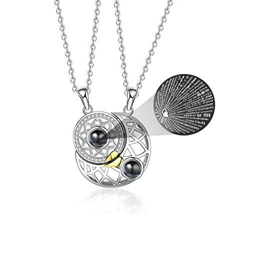 Vangogifts Couple Magnetic Sun and Moon Necklace, I Love You 100 Languages Necklace, Matching Couple Necklaces Adjustable Necklace Gift for Couples or Good Friends