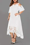 Plus Size Lace Stitching Cold Shoulder Maxi Dresses