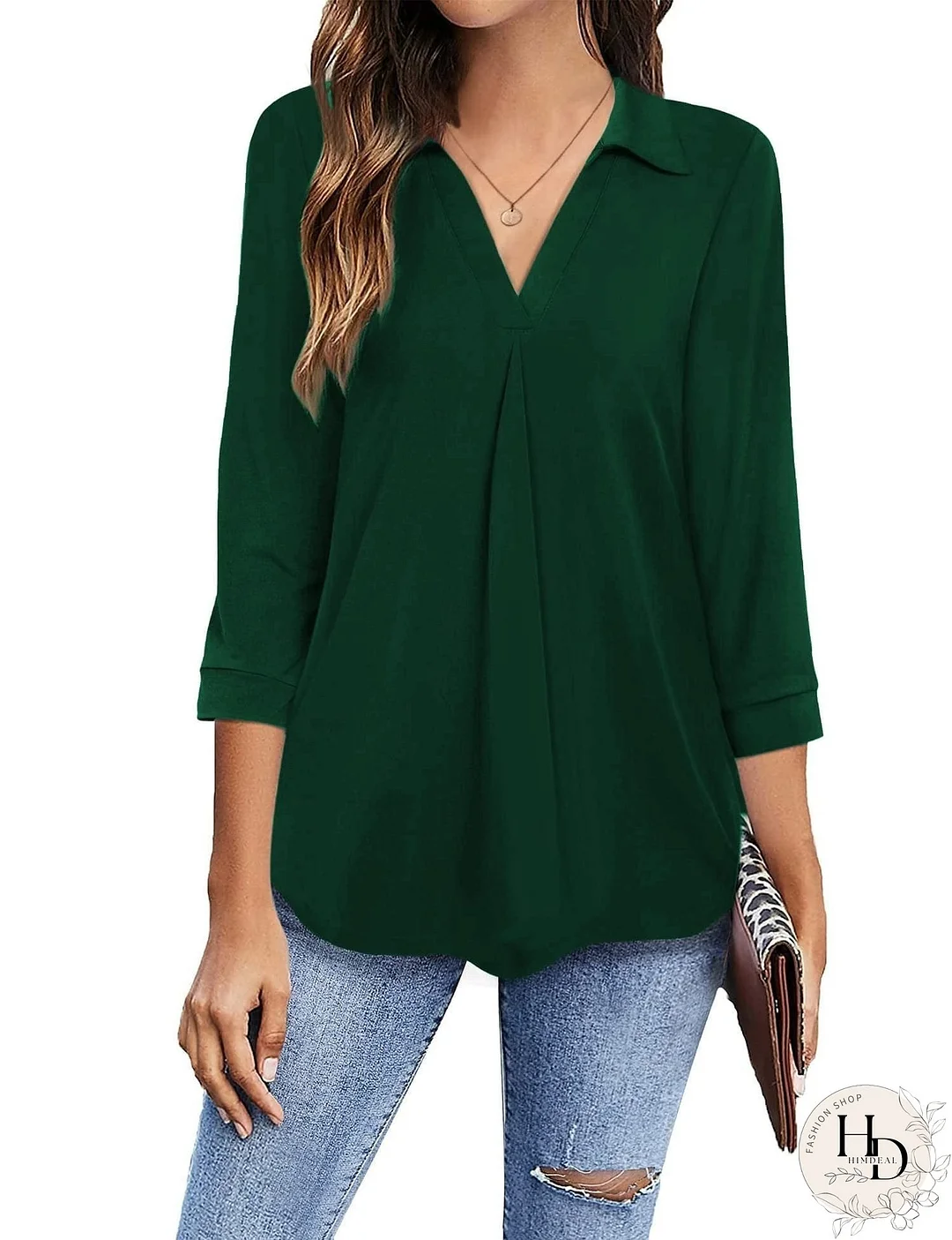 Solid Color V Neck Shirt for Women