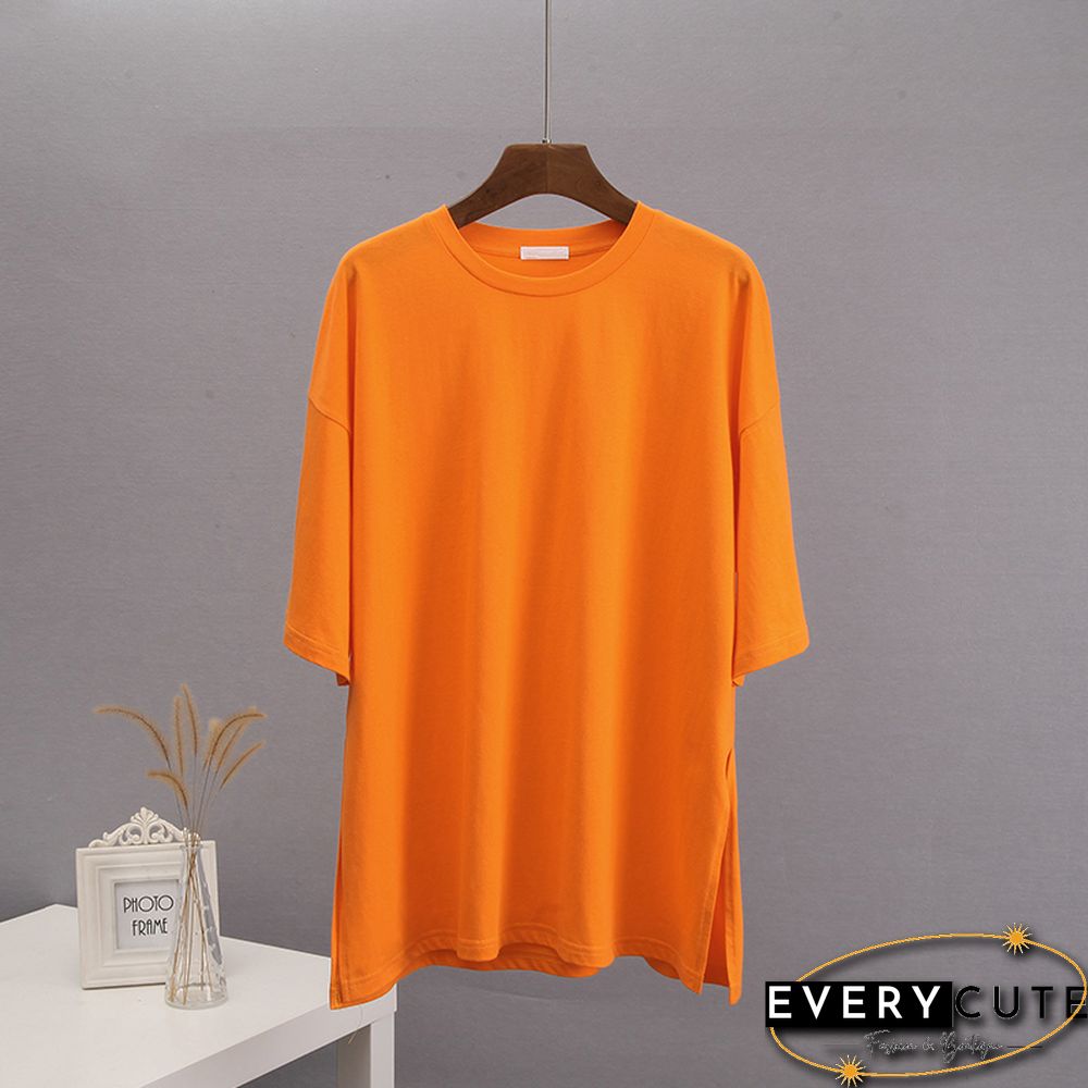 Blessyuki Summer Oversized T Shirt Women New 100% Cotton Soft Casual Chic Tees Female Casual Split Solid Basicharajuku Tops