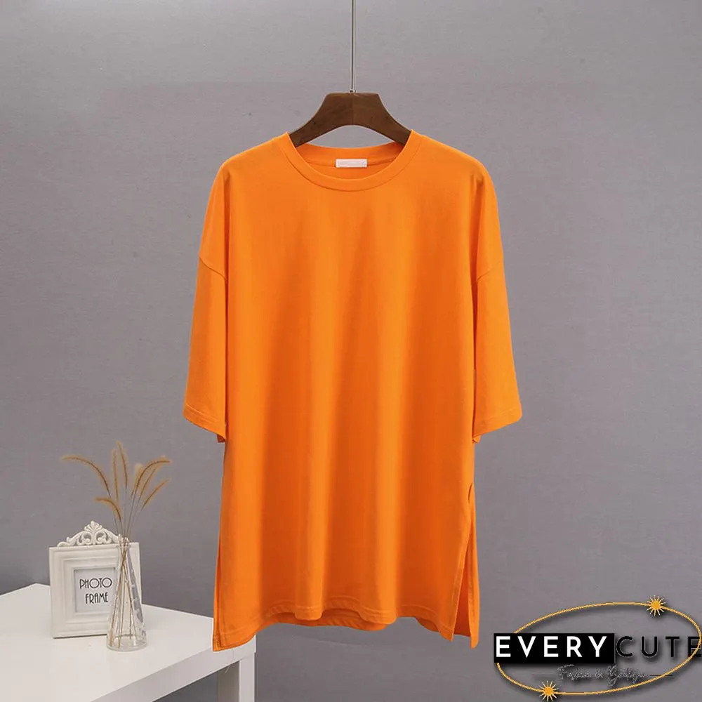 Blessyuki Summer Oversized T Shirt Women New 100% Cotton Soft Casual Chic Tees Female Casual Split Solid Basicharajuku Tops