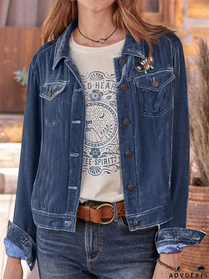 Women's Casual Gold Velvet Chest Pocket Workwear Short Jacket