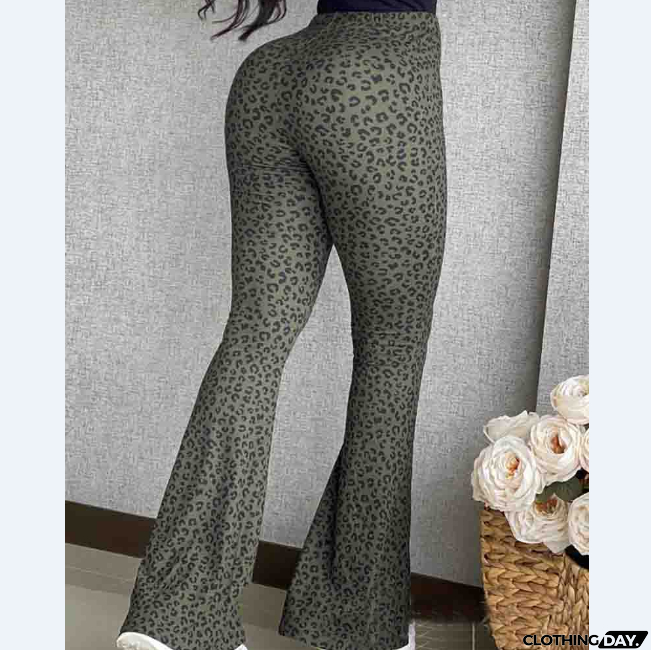 Leopard Print Skinny Flared Pants
