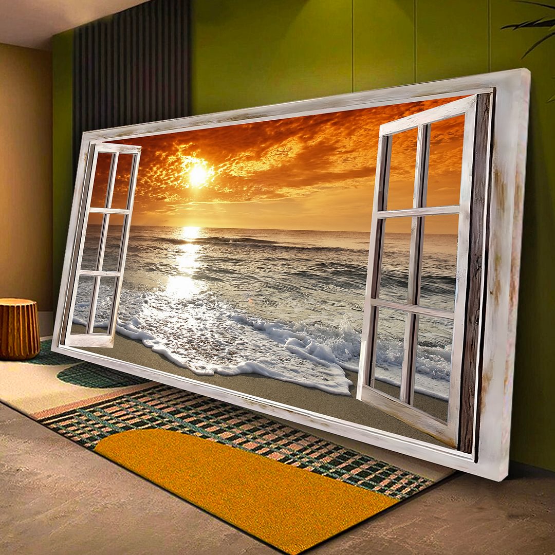 Sunset Beach Landscape Window Canvas Wall Art