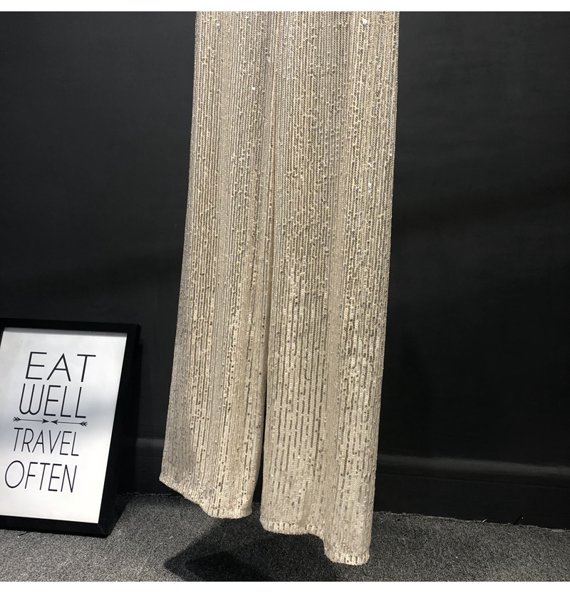 Ootddress Women Silver Full Sequined Wide Leg Pants Elastic Waist Bling Luxury Chic Capris Casual Gold Long Pants Female Club 2025