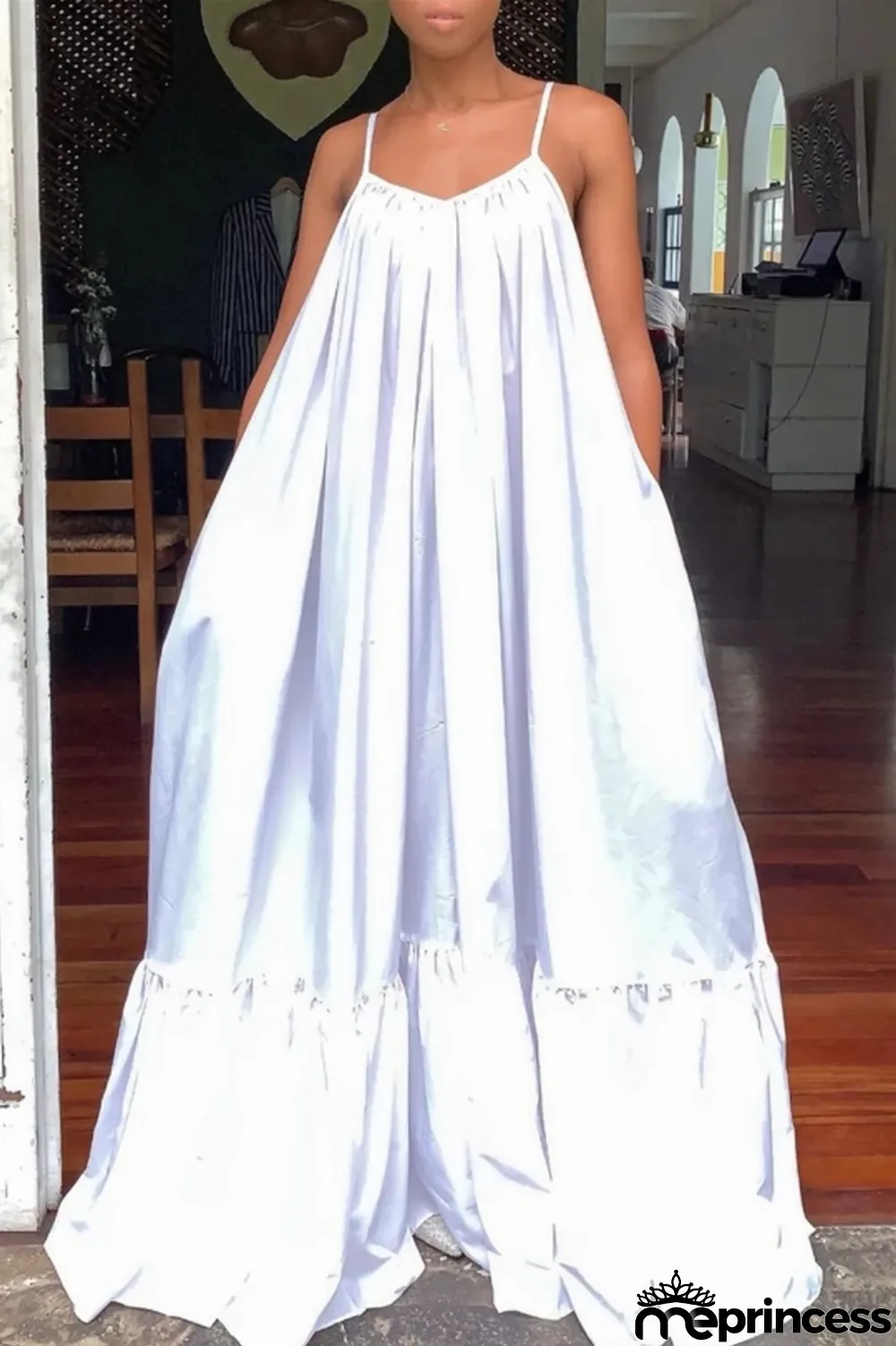 Light Purple Sexy Casual Solid Backless Spaghetti Strap Loose Sling Dress