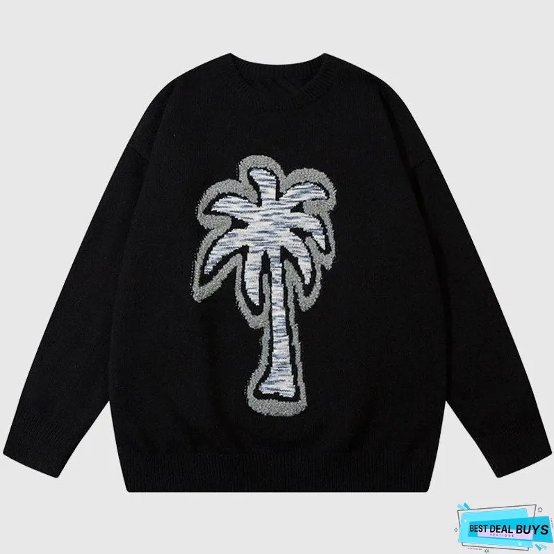 Coconut Tree Pattern Embroidered Pullover