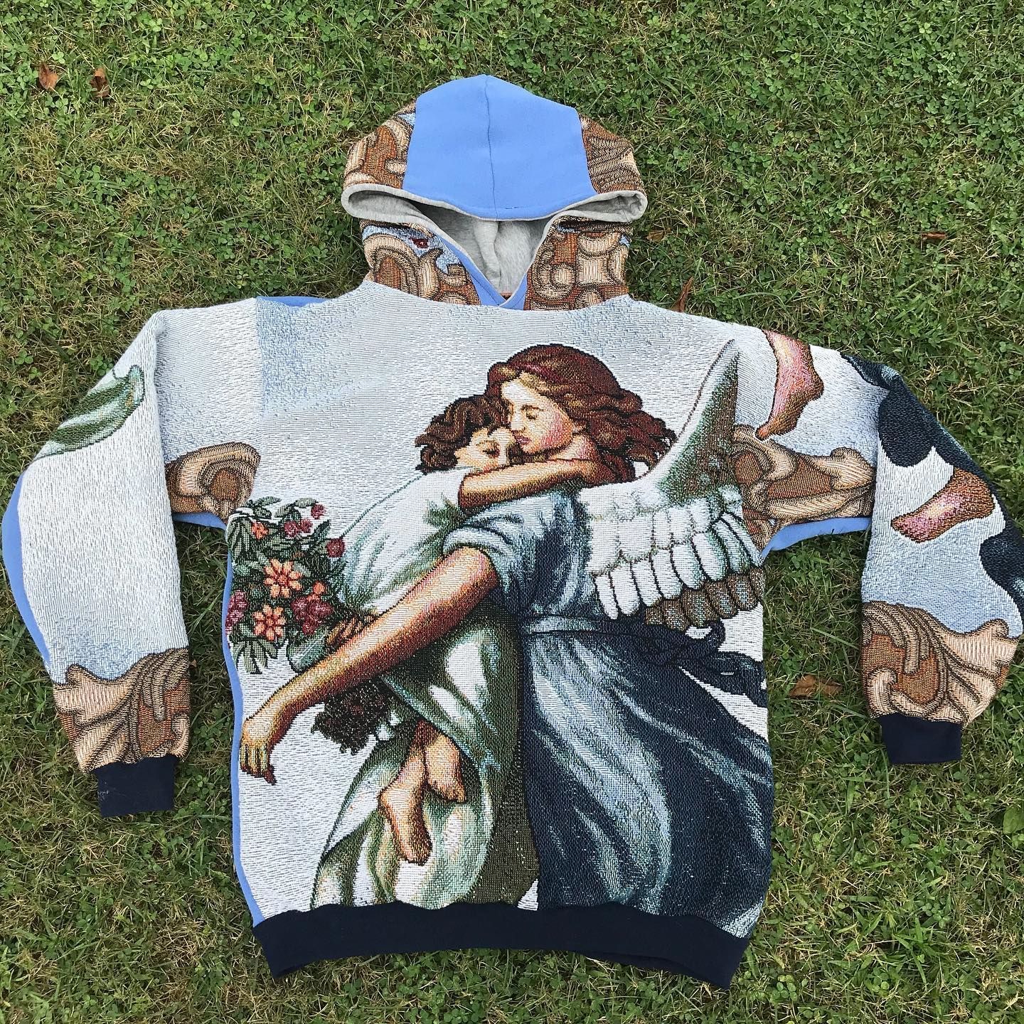 Fashion Retro Angel Casual Street Tapestry Knit Hooded Sweater