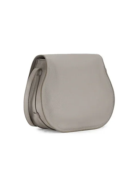 Chlo&eacute; Medium Marcie Leather Saddle Bag-Cashmere Grey
