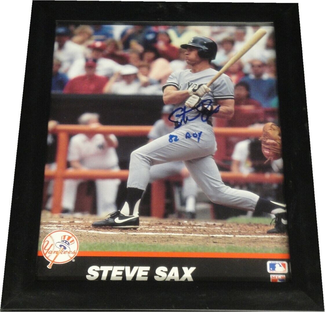 Steve Sax Signed Autographed 8X10 Photo Poster painting in Basic Black Frame NY Yankees Scratch