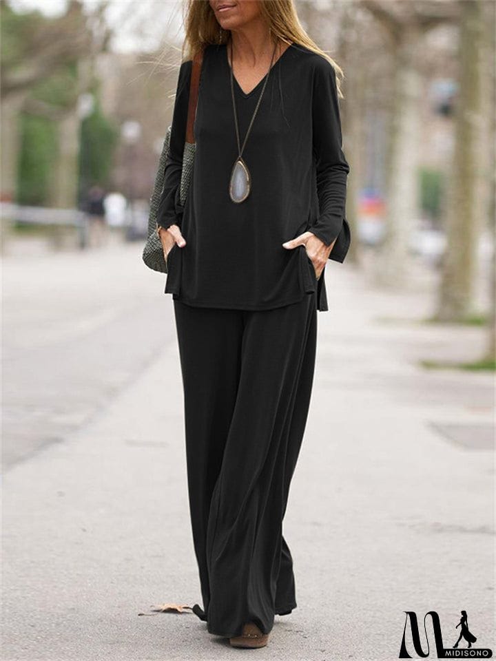 MidiSono - Women's Loose Comfy Long Sleeve 2-Piece Sets
