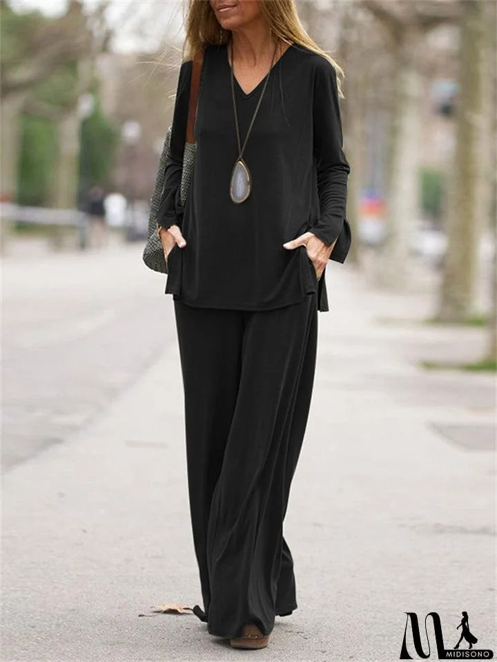 MidiSono - Women's Loose Comfy Long Sleeve 2-Piece Sets