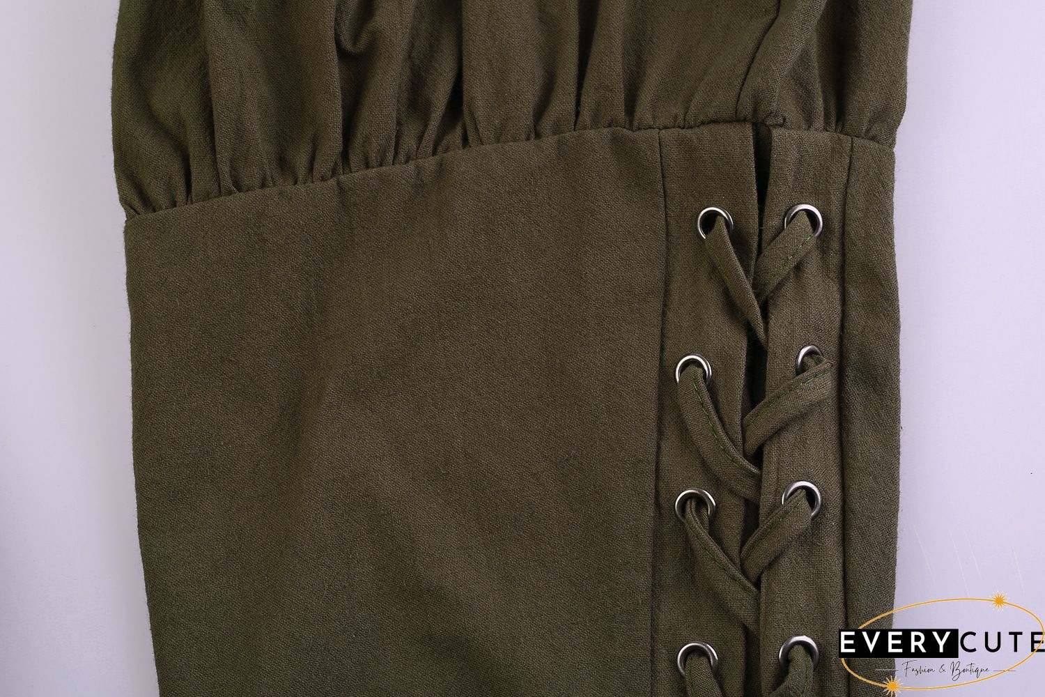 Pure Color High Waist Pockets Casual Lace up Pants