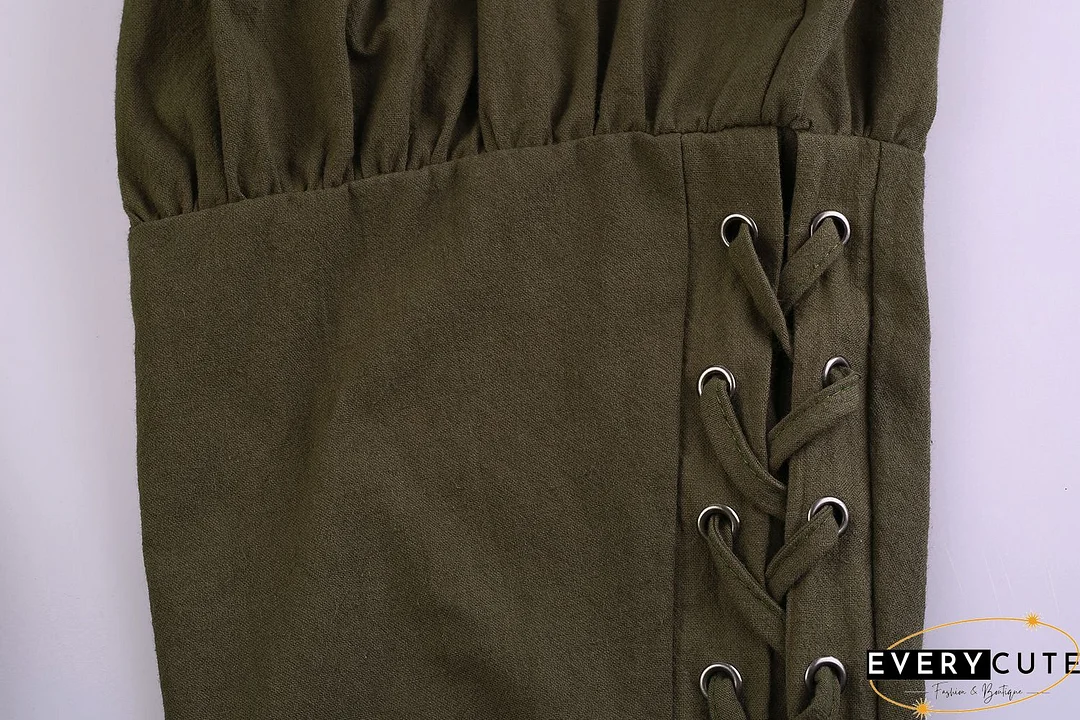 Pure Color High Waist Pockets Casual Lace up Pants