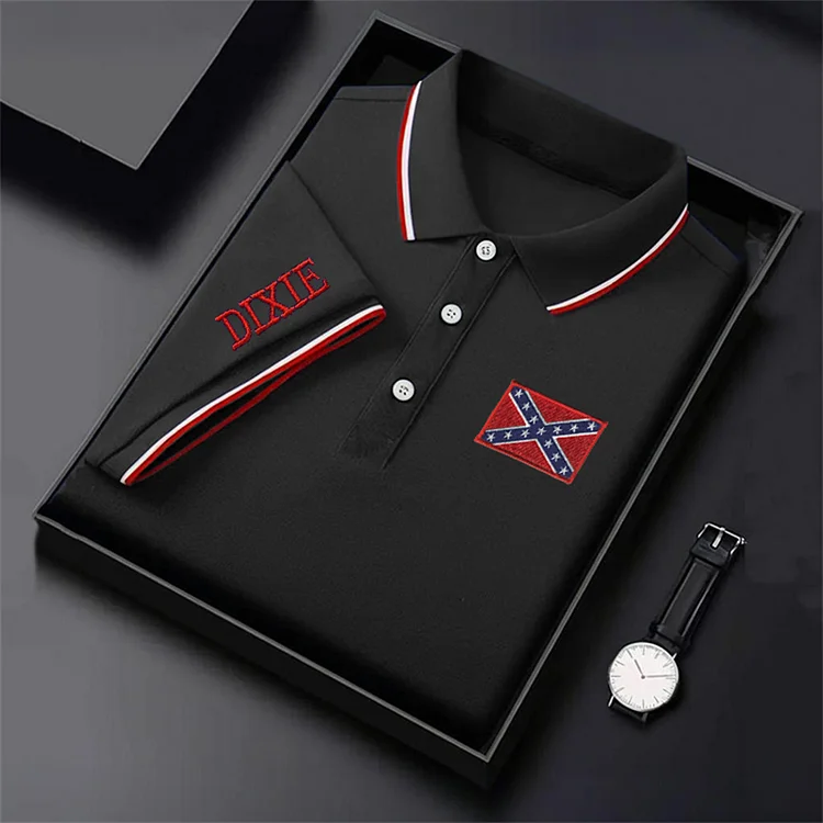 Men's Dixie Rebel Flag Embroidered Polo Shirt