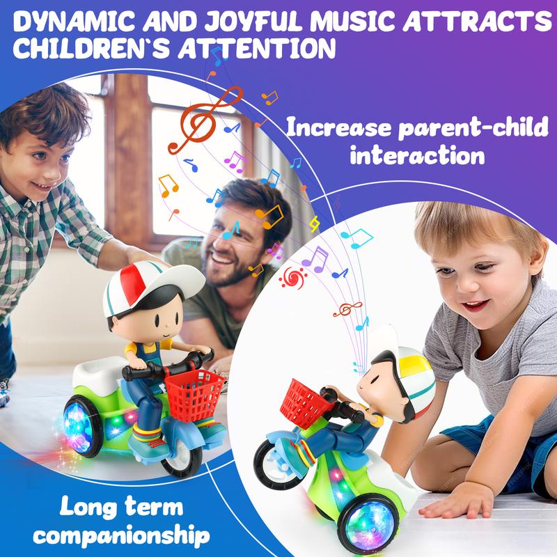 Kids Electric Stunt Tricycle Toy with Lights Music Wiggling Action & Obstacle Avoidance Fun for Toddlers Christmas Gift Idea