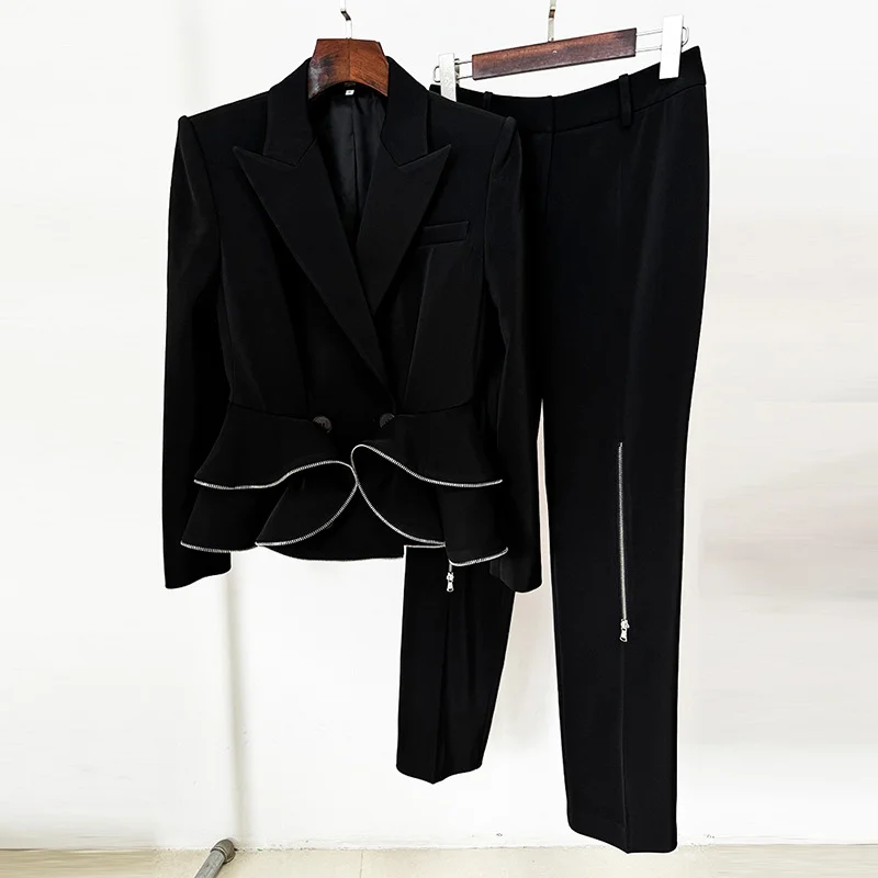 Nigikala Nigikala Star Fashion New Zipper Lotus Side Blazer Small Foot Trousers Set Two Sets