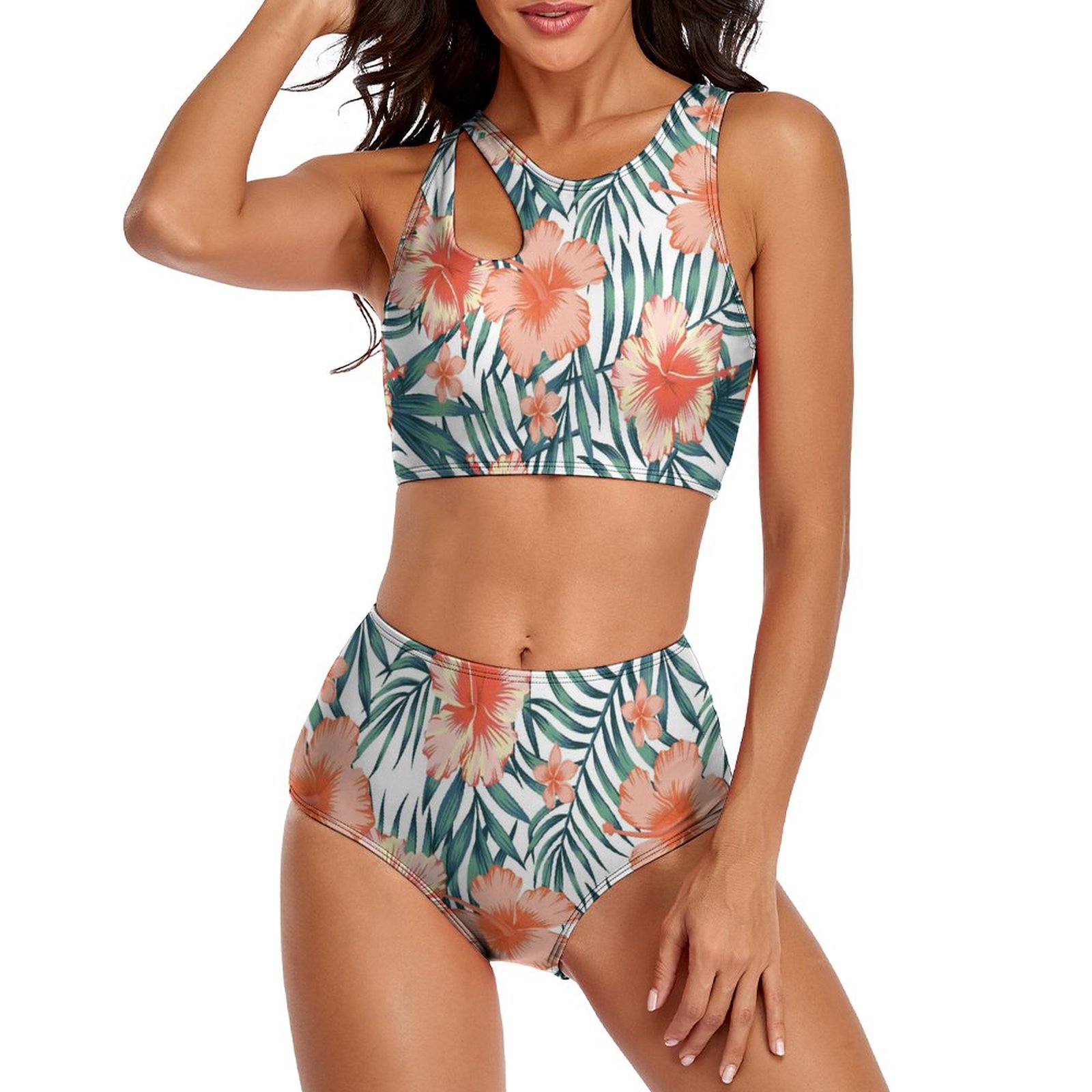 Women's Flowers High Waisted Two Piece Tankini Bathing Suits