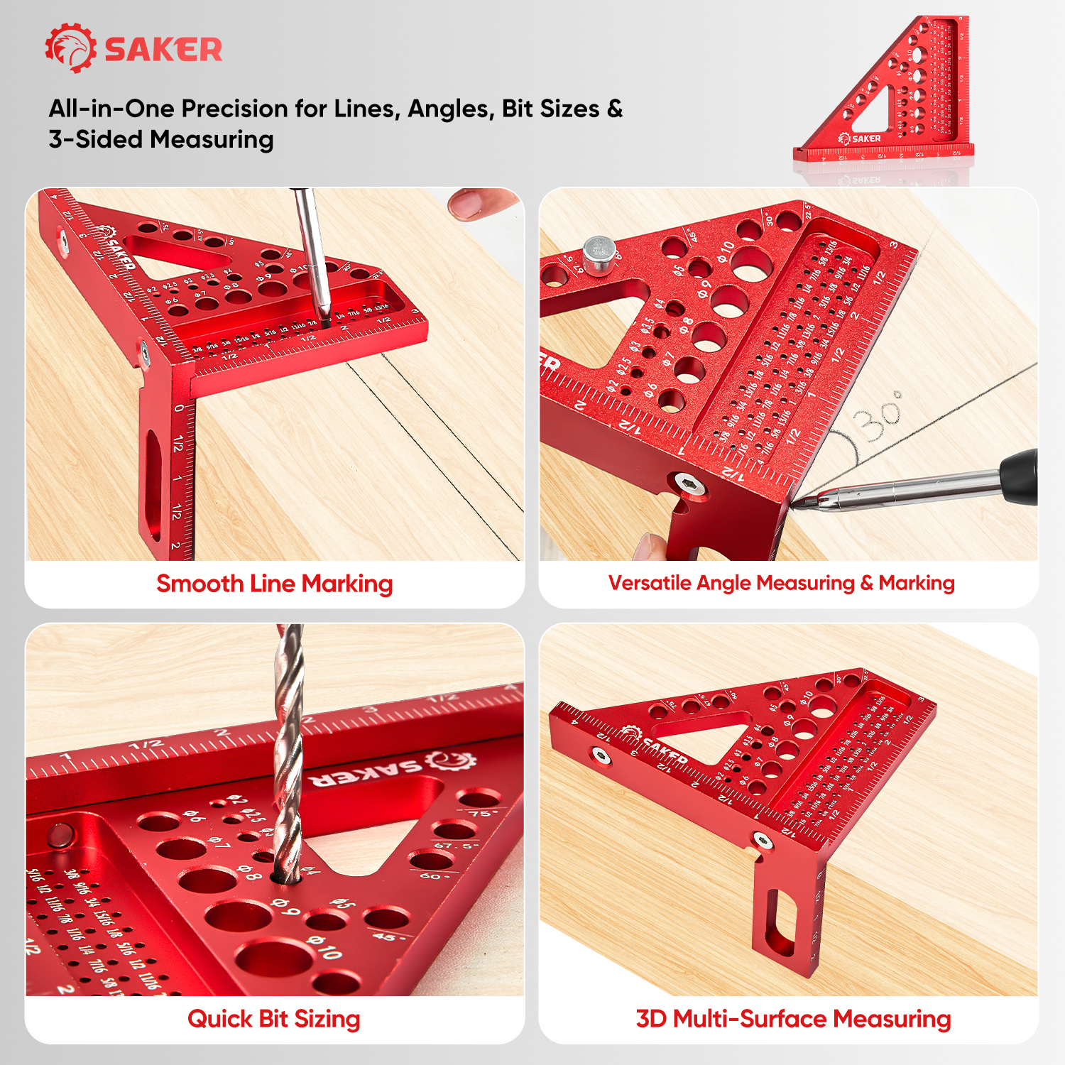 Saker® 3D Square Woodworking Carpenter Ruler