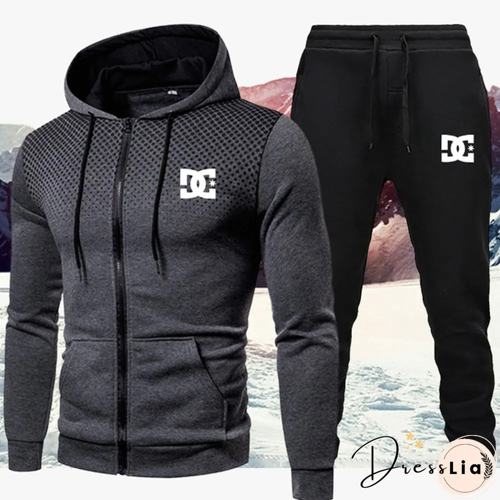 Brand Mens Printed Jacket & Trousers Two Piece Suit Sports Shirt Personalized Fitness