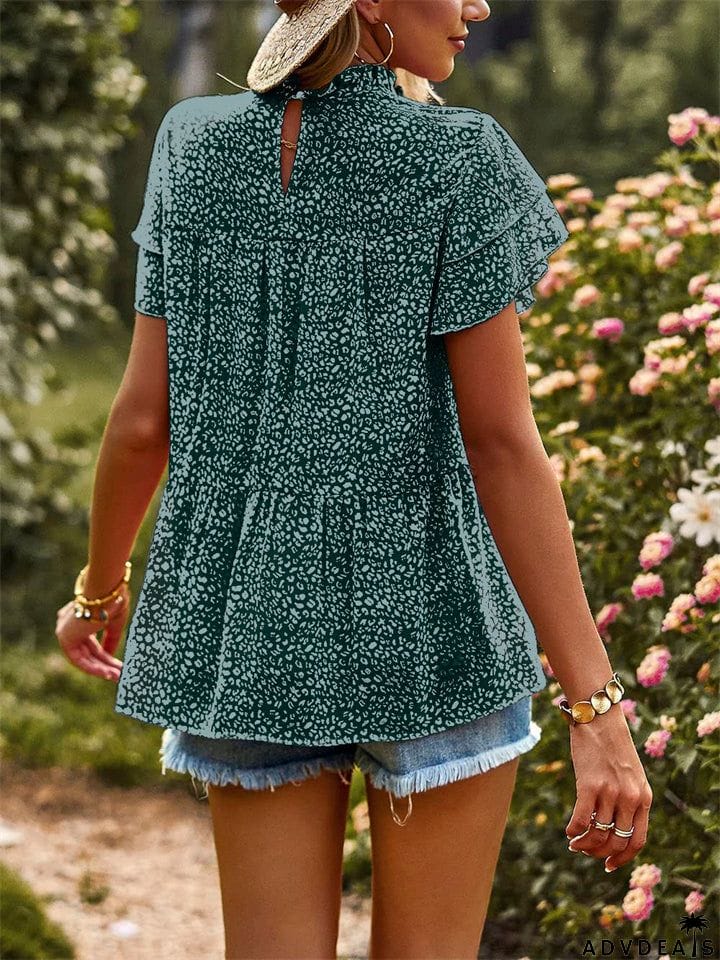 Ladies Sweet Cozy Short Sleeve Polka Dot Chiffon Shirts