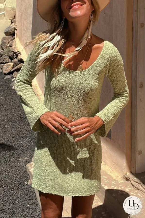 Lyssa Knit Flare Sleeve Open Back Loose Mini Dress