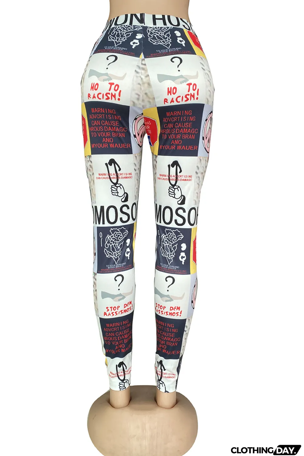 White Casual Print Split Joint Skinny High Waist Pencil Full Print Bottoms