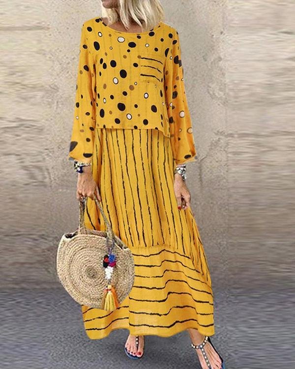 Fashion Loose Large Size Polka Dot Fake Two Pieces Dress - Chicaggo