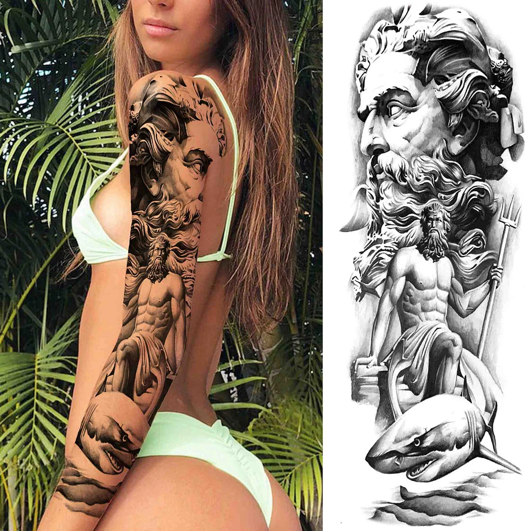 Full Arm Temporary Tattoos Sleeve For Men Women Realistic Fake Tatoos Warrior Lion Tiger Flower Tatoo Sticker Black Totem Maori 924-1