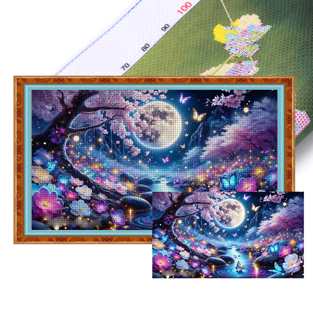 Fantasy Scenery At Night Full 11CT Pre-stamped Canvas(90*50cm) Cross Stitch