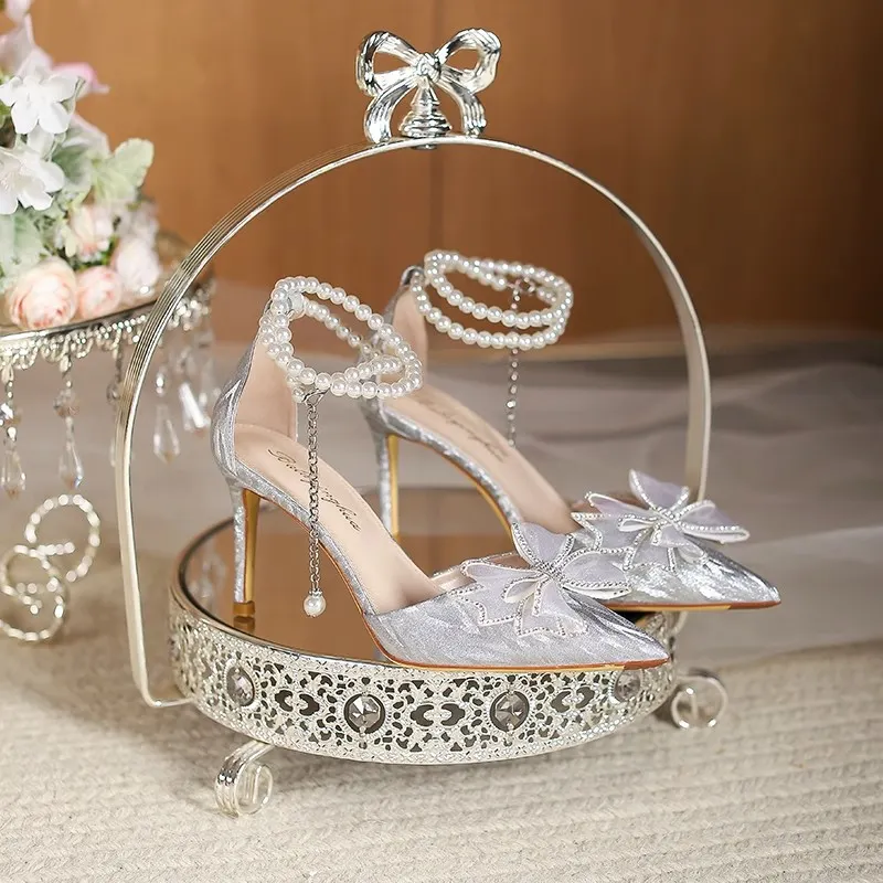 Breakj Breakj Wind Silver Crystal High Heels Women Summer 2025 New 18-Year-Old Matribs Bridesmaids Wedding Shoes