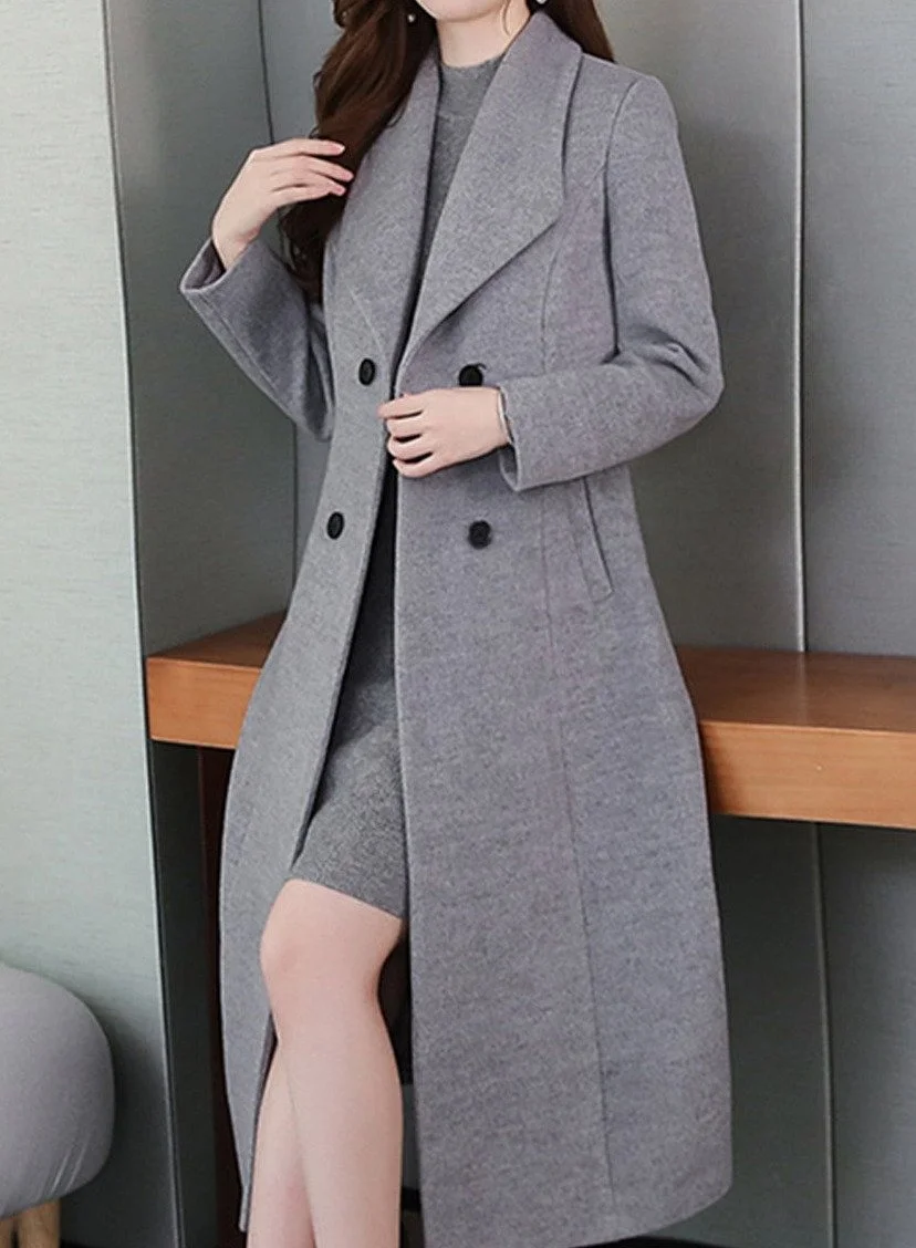 Women'S Wool Coat Lapel Super Long Coat