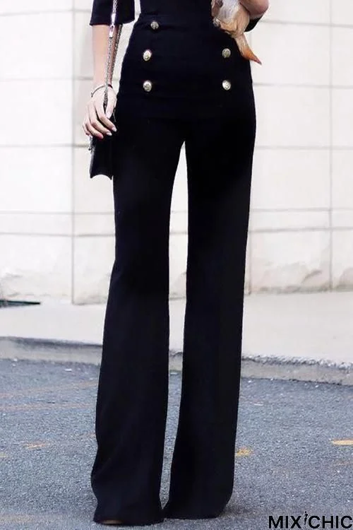 Button Wide Leg Pants