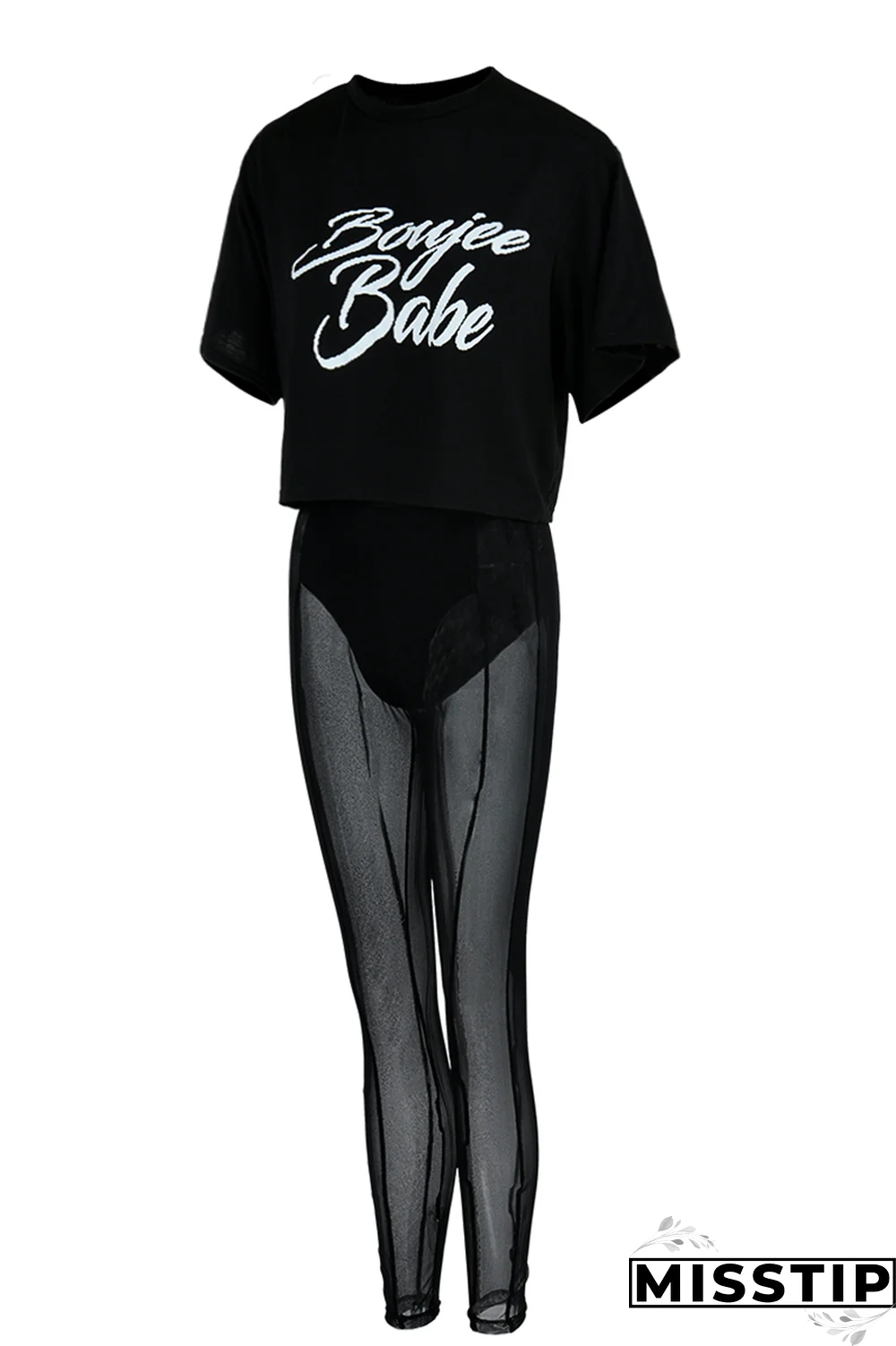 Fuchsia Fashion Print Mesh One Shoulder Short Sleeve Two Pieces