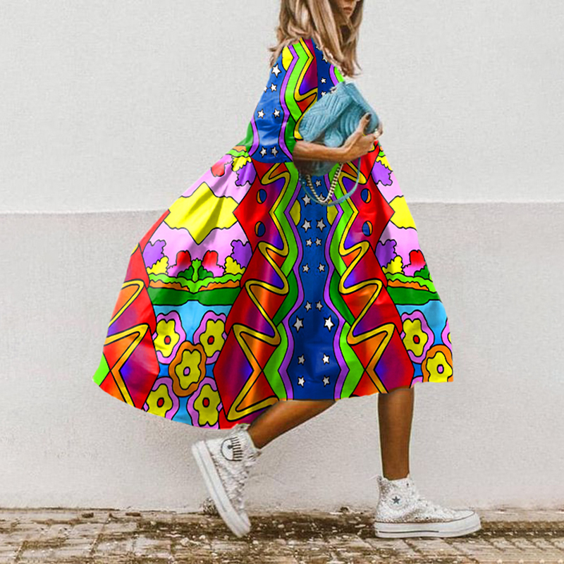 Vintage Hippie Ribbon Loose Midi Dress wearshes