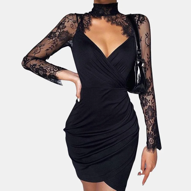 Lace Stitching Long-sleeved Dress