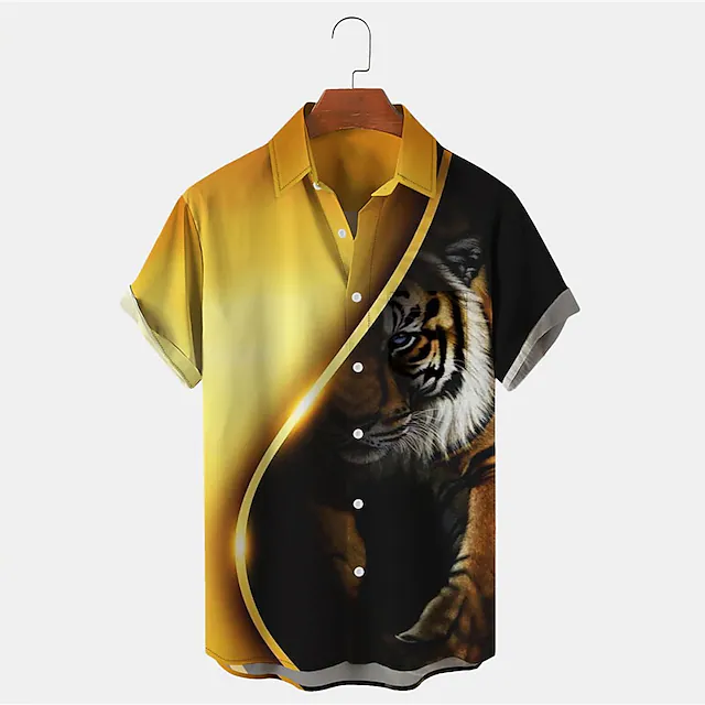 men's shirt animal tiger graphic prints turndown gold 3d print outdoor street short sleeves button-down print clothing apparel fashion designer casual soft