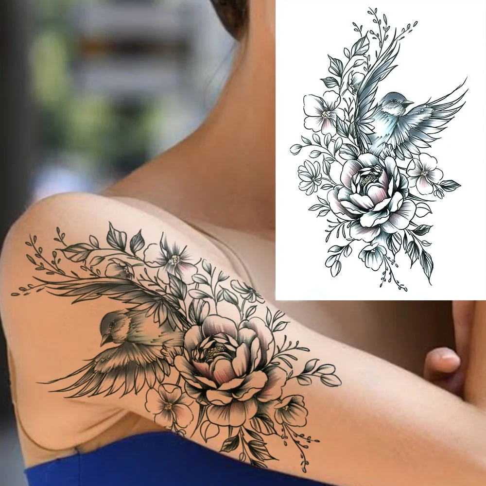 Watercolor Feather Bird Temporary Tattoos For Women Girls Clever Owl Hummingbirds Flower Tattoo Sticker Fake Tatoos Geometric