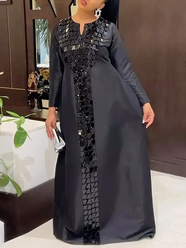 V-neck Solid Color Large Dress